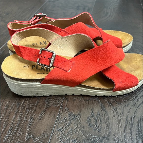 Plakton Bios Red Crisscross Wedge Sandals size 41 US 10 - Picture 2 of 6